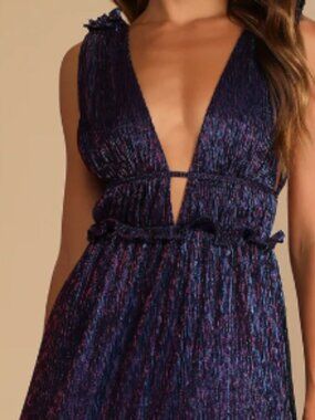 Blue & Pink/Purple Metallic Maxi Dress – Elegant Evening Gown